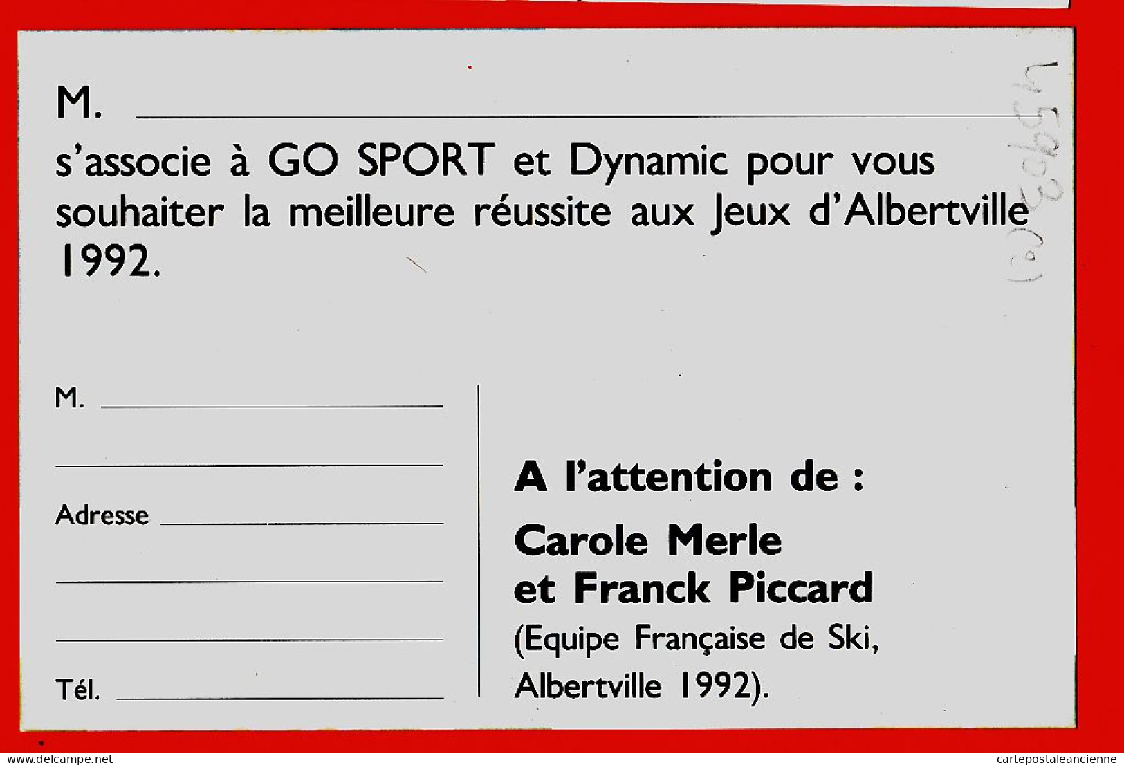 04788 / Carole MERLE Et Franck PICCARD Equipe Française Ski ALBERTVILLE 1992 Cppub GO SPORT DYNAMIC G.M.F - Winter Sports