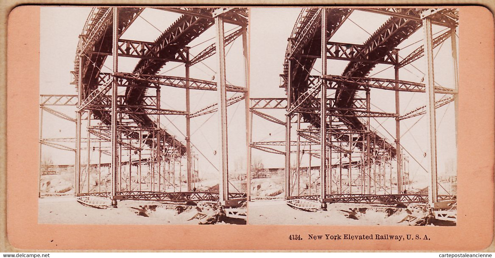 04578 / U.S.A Stereo KILBURN 1890s NEW YORK Elevated RAILWAY Travaux Construction Metro Aerien Stereoview N° 4134 - Photos Stéréoscopiques