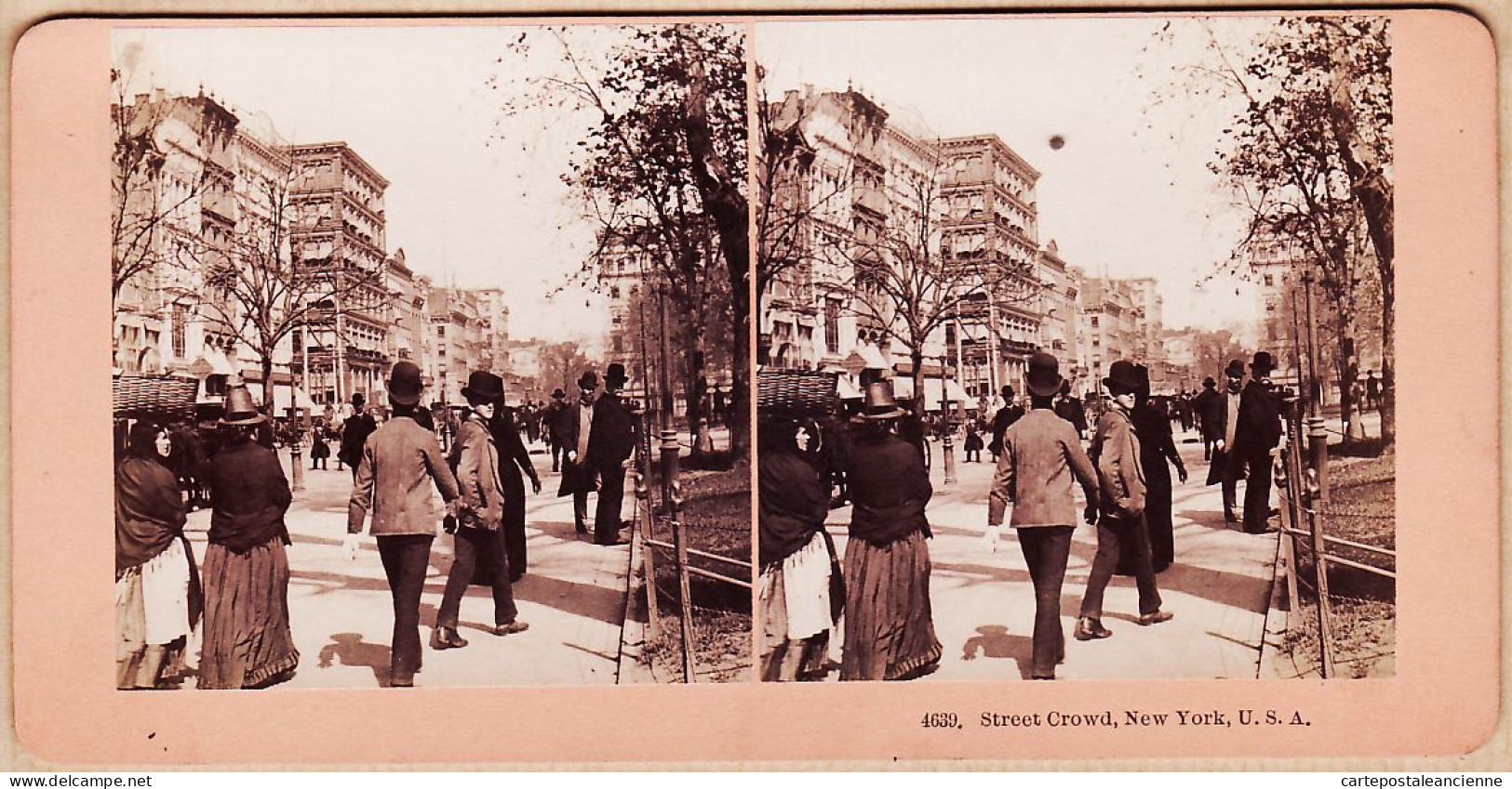 04579 / U.S.A Stereo KILBURN 1890s NEW YORK Street CROWD Very Busy Street Stereoview N° 4639 - Photos Stéréoscopiques