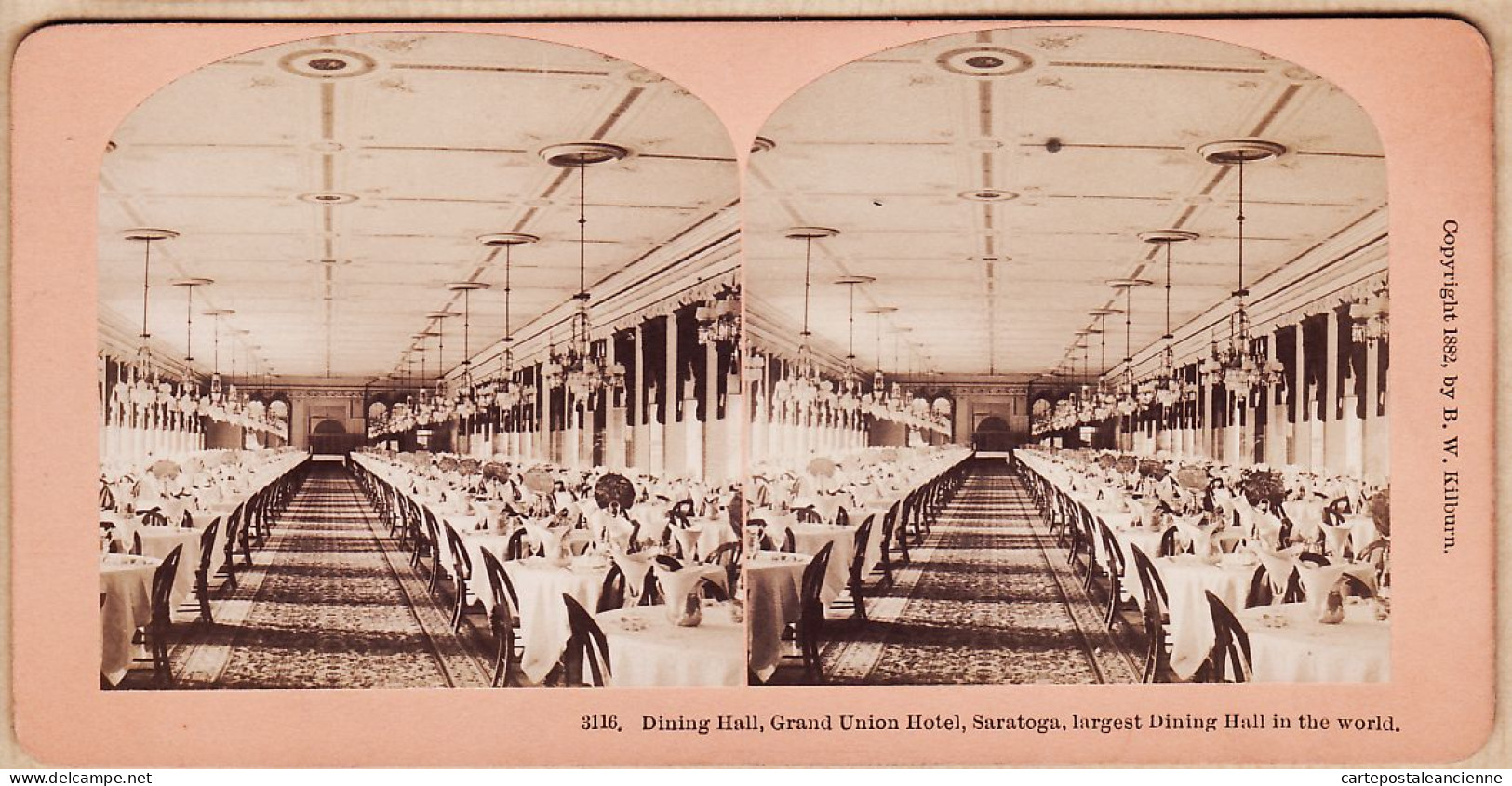 04585 / U.S.A KILBURN 1882 SARATOGA HOTEL GRAND UNION Dining Hall Largest Dining Hall In The World Photo Stereoview 3116 - Stereoscopio