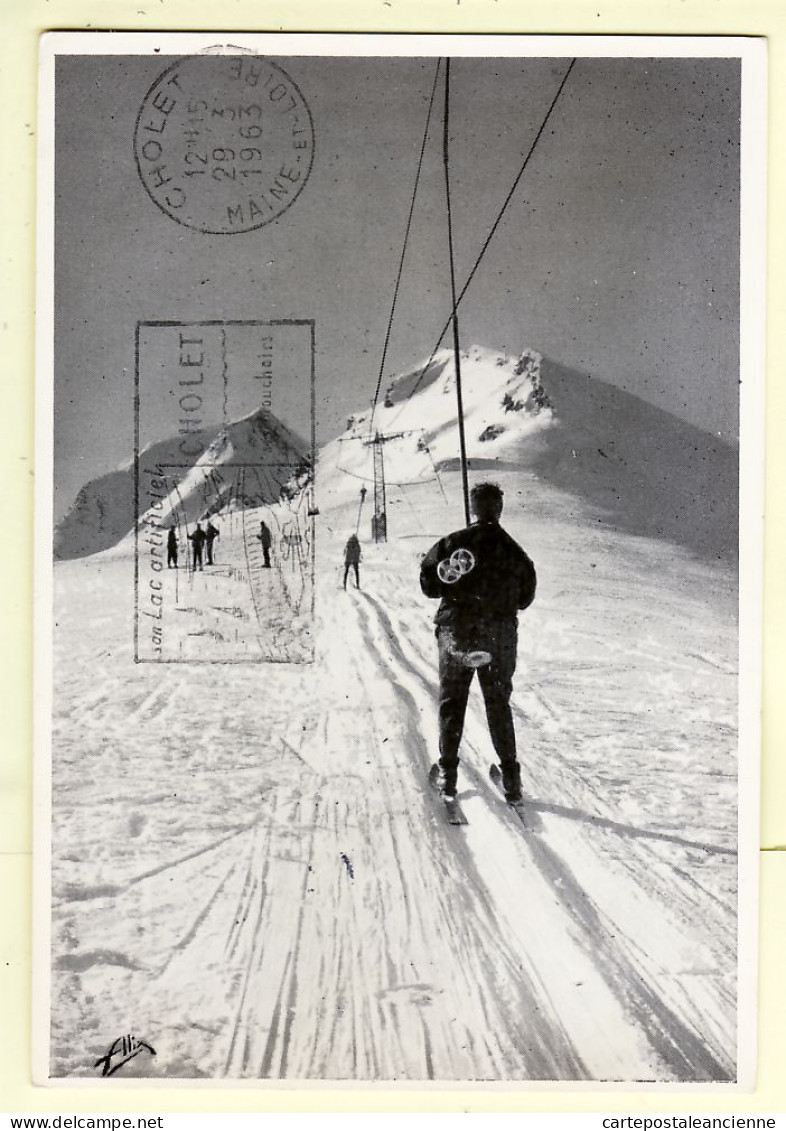 04793 / Tire-Fesse Remonte Pente Ski 29.03.1963 à Docteur BAUMIER Saumur Carte Publicitaire LABORATOIRES SARGET - Winter Sports