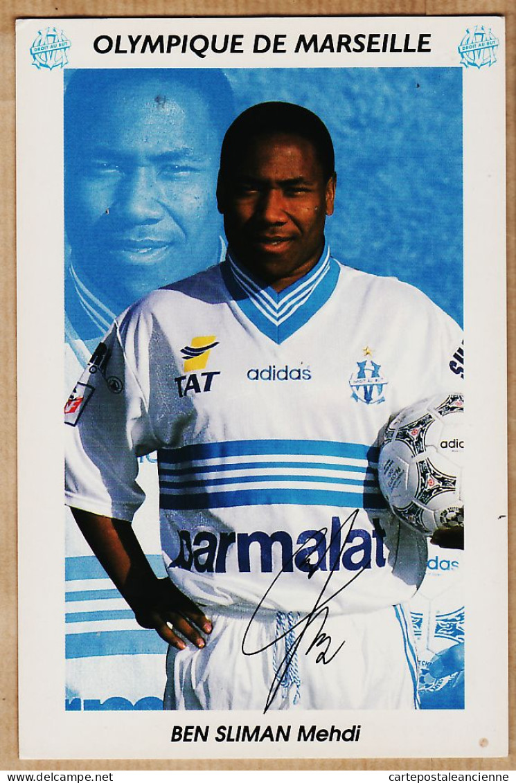 04750 / OM 1996-97 Mehdi BEN SLIMAN Attaquant Tunisien OLYMPIQUE De MARSEILLE Parmalat Adidas TAT  - Fussball