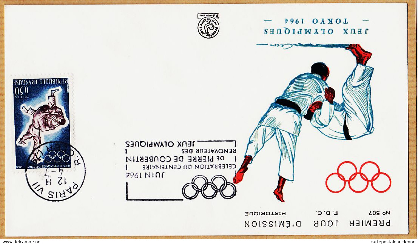 04845 / FDC JEUX OLYMPIQUES 1964 TOKYO Japon JUDO1er Jour 04-07-64 Flamme J.O COUBERTIN N°507  Y & T 428 - Sommer 1964: Tokio