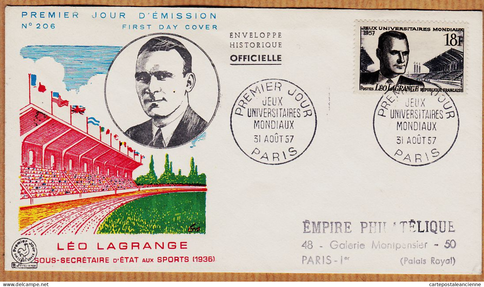 04848 / FDC Premier Jour LEO LAGRANGE Jeux Universitaire Mondiaux 31 Août 1957 Enveloppe Historique 206 N° Y&T 1120 - 1950-1959