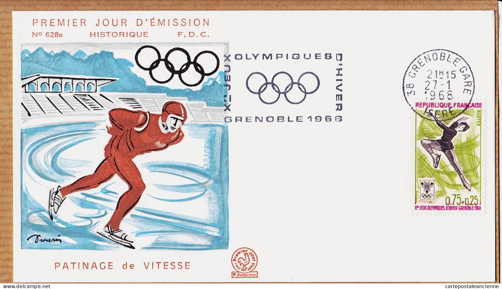 04840 / FDC Flamme JEUX OLYMPIQUES Hiver GRENOBLE 1968 PATINAGE ARTISTIQUE 1er Jour émission 628B - Invierno 1968: Grenoble