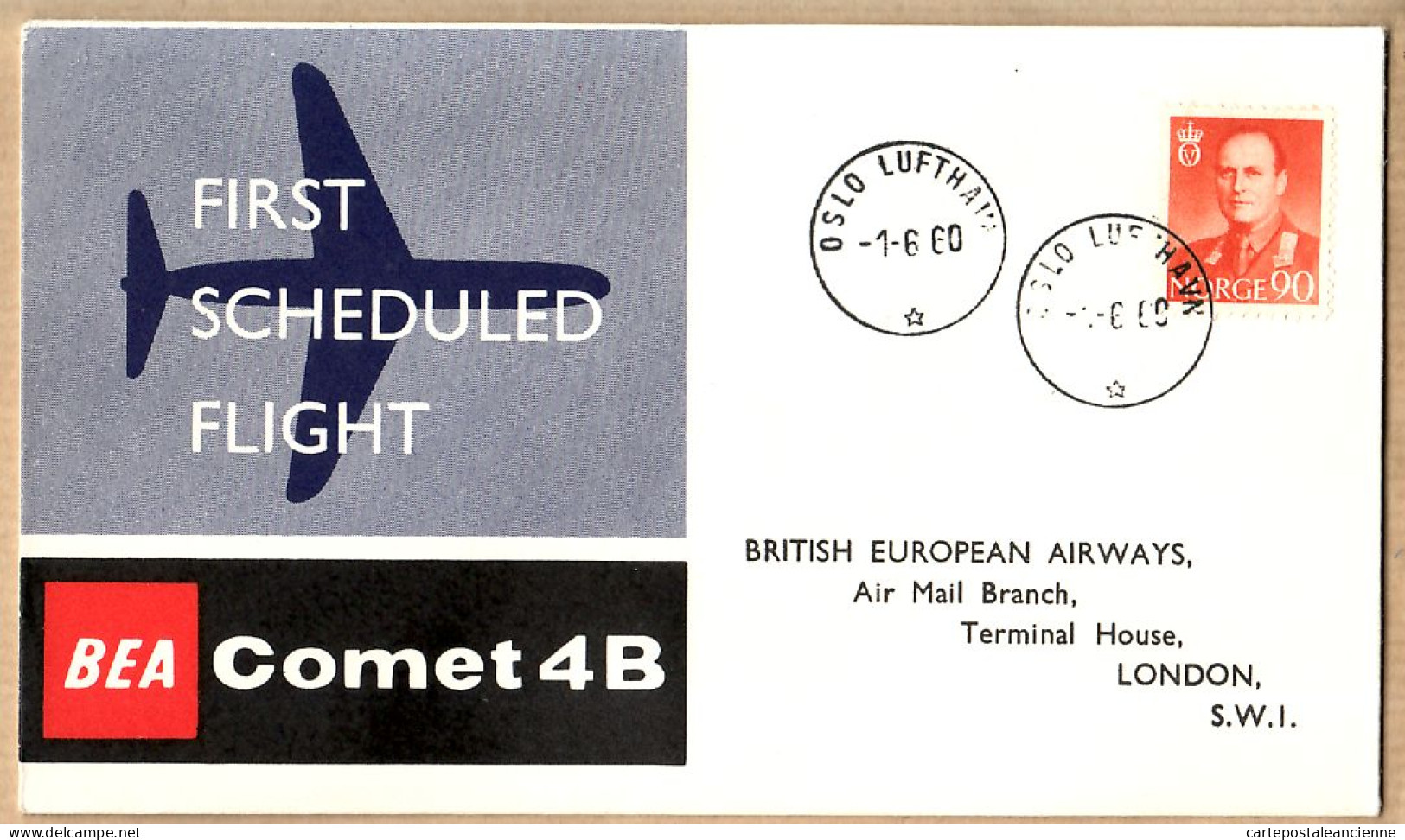 04548 / BEA First Scheduled COMET 4-B Flight 1st June 1960 From OSLO To LONDON Vol Inaugural OSLO-LONDRES - Briefe U. Dokumente