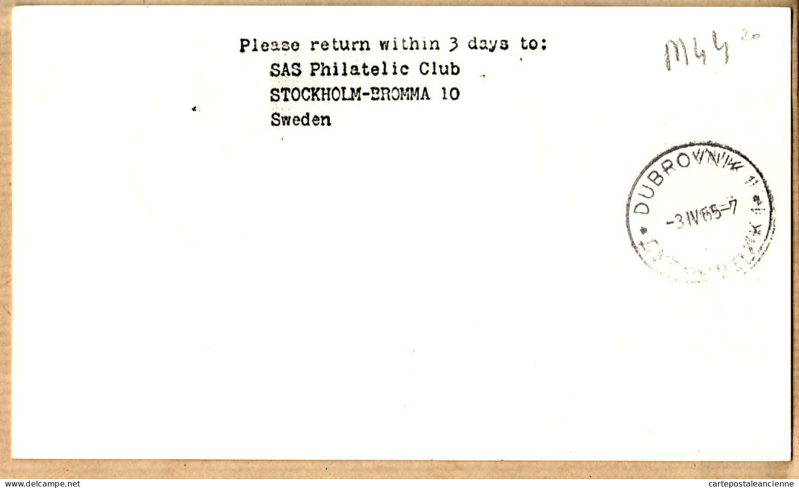 04542 / Sweden First SAS CARAVELLE Jet Flight 02-04-1965 STOCKHOLM -DUBROVNIK-JUGOSLAVIEN Cpav - Lettres & Documents