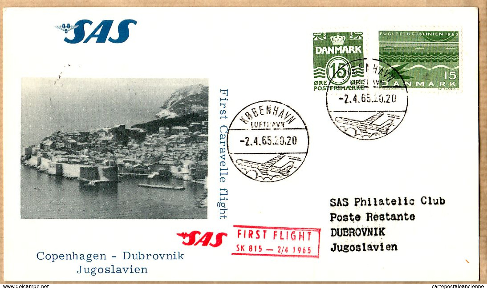 04545 / Sweden First SAS CARAVELLE Jet Flight 02-04-1965 STOCKHOLM -DUBROVNIK-JUGOSLAVIEN Cpav - Brieven En Documenten