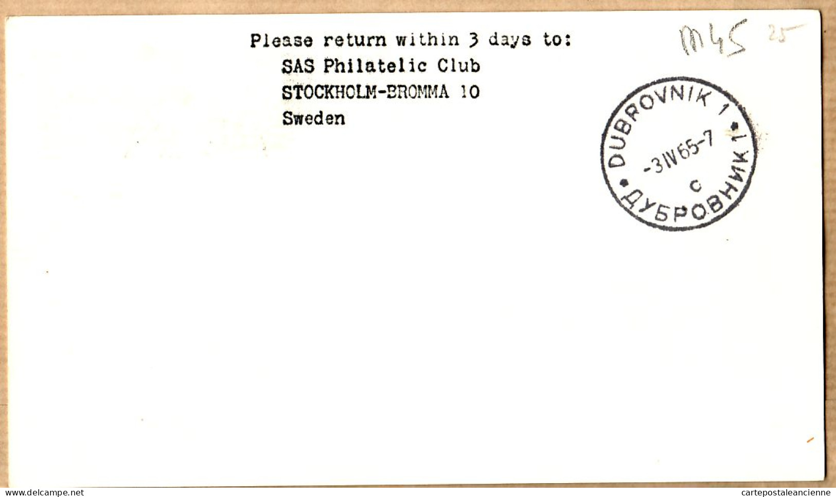 04545 / Sweden First SAS CARAVELLE Jet Flight 02-04-1965 STOCKHOLM -DUBROVNIK-JUGOSLAVIEN Cpav - Lettres & Documents