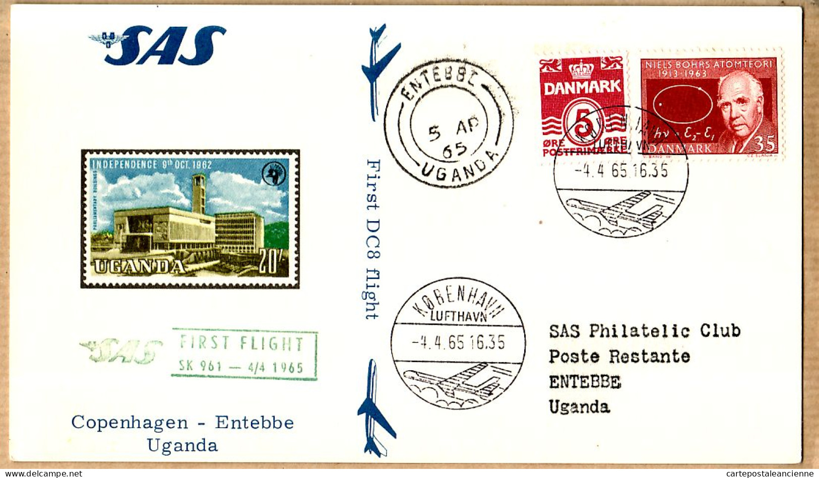 04544 / Sweden First SAS DOUGLAS DC-8 Jet Flight 04-04-1965 COPENHAGEN-ENTEBBE-UGANDA Cpav - Brieven En Documenten