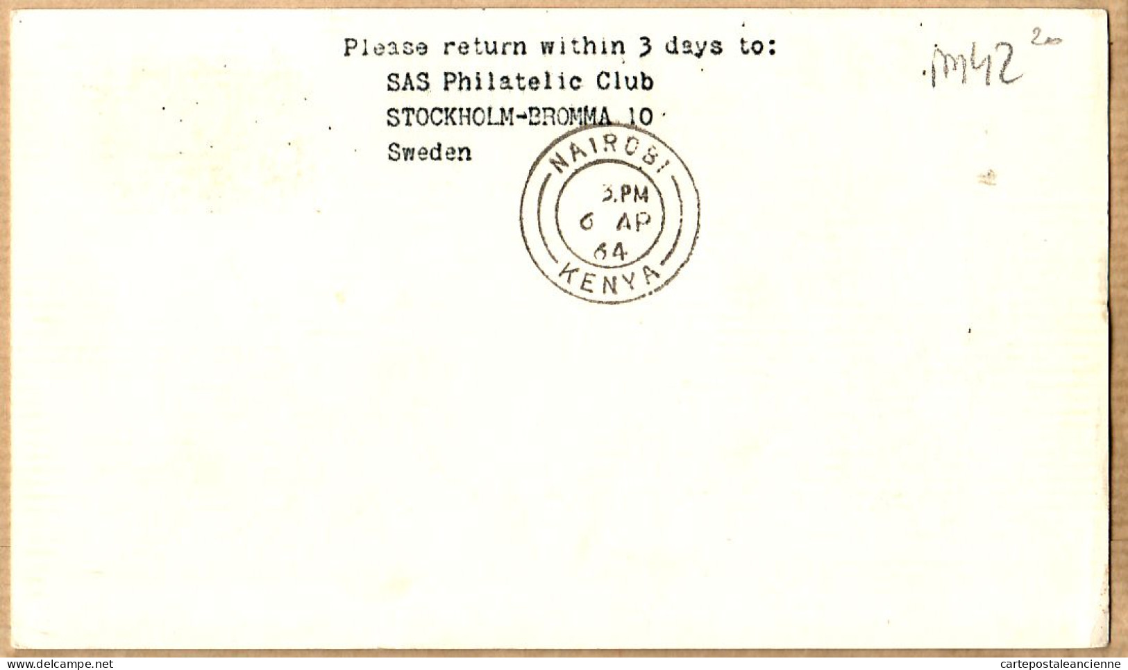 04541 / Sweden First SAS CORONADO Jet Flight Scandinavia SOUTH-AFRICA 05-04-1964 STOCKHOLM -NAIROBI Kenya Cpav - Brieven En Documenten