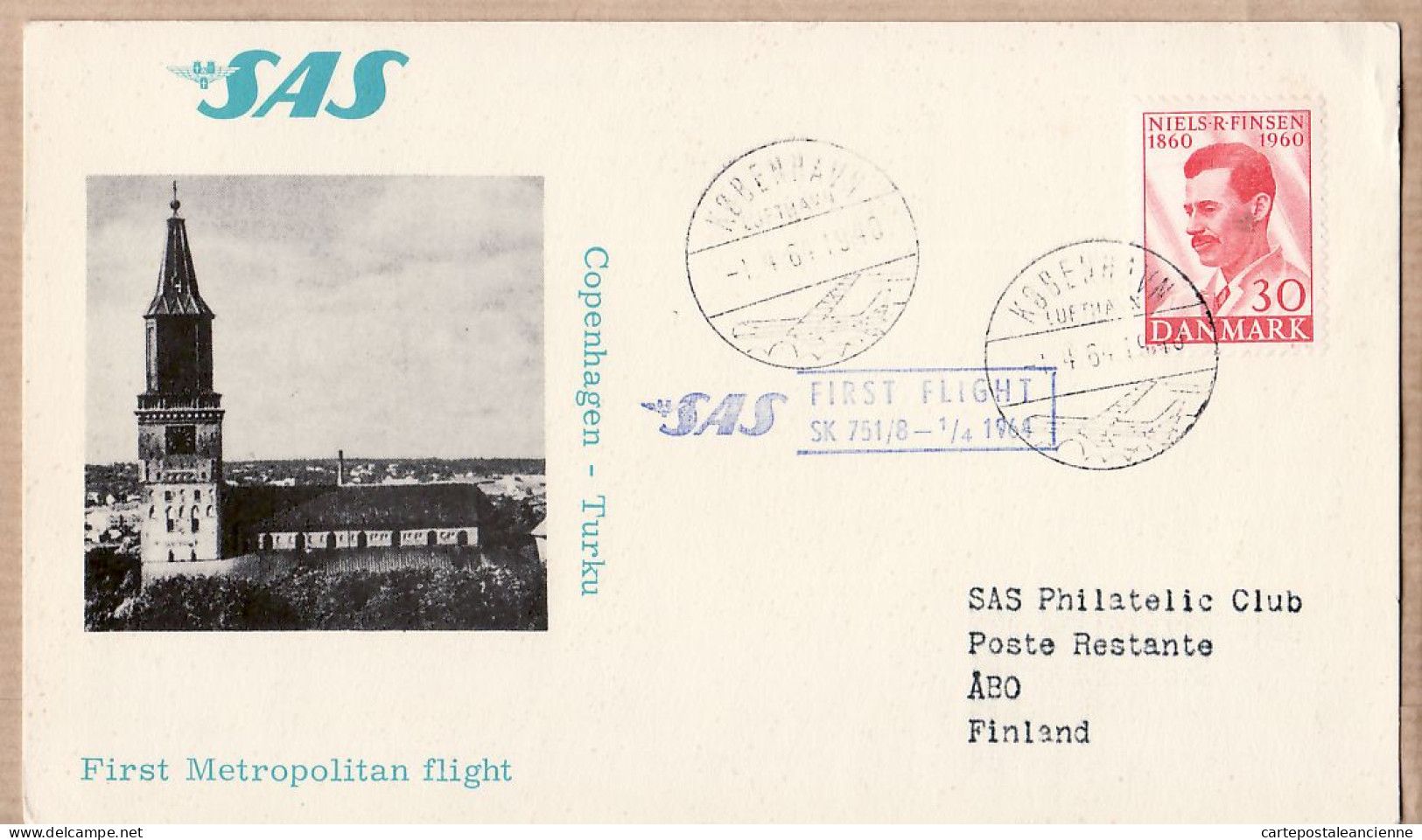 04538 / Sweden First SAS METROPOLITAN Flight 1er Avril 1964 COPENHAGEN-TURKU Cpav COPENHAGUE - Briefe U. Dokumente