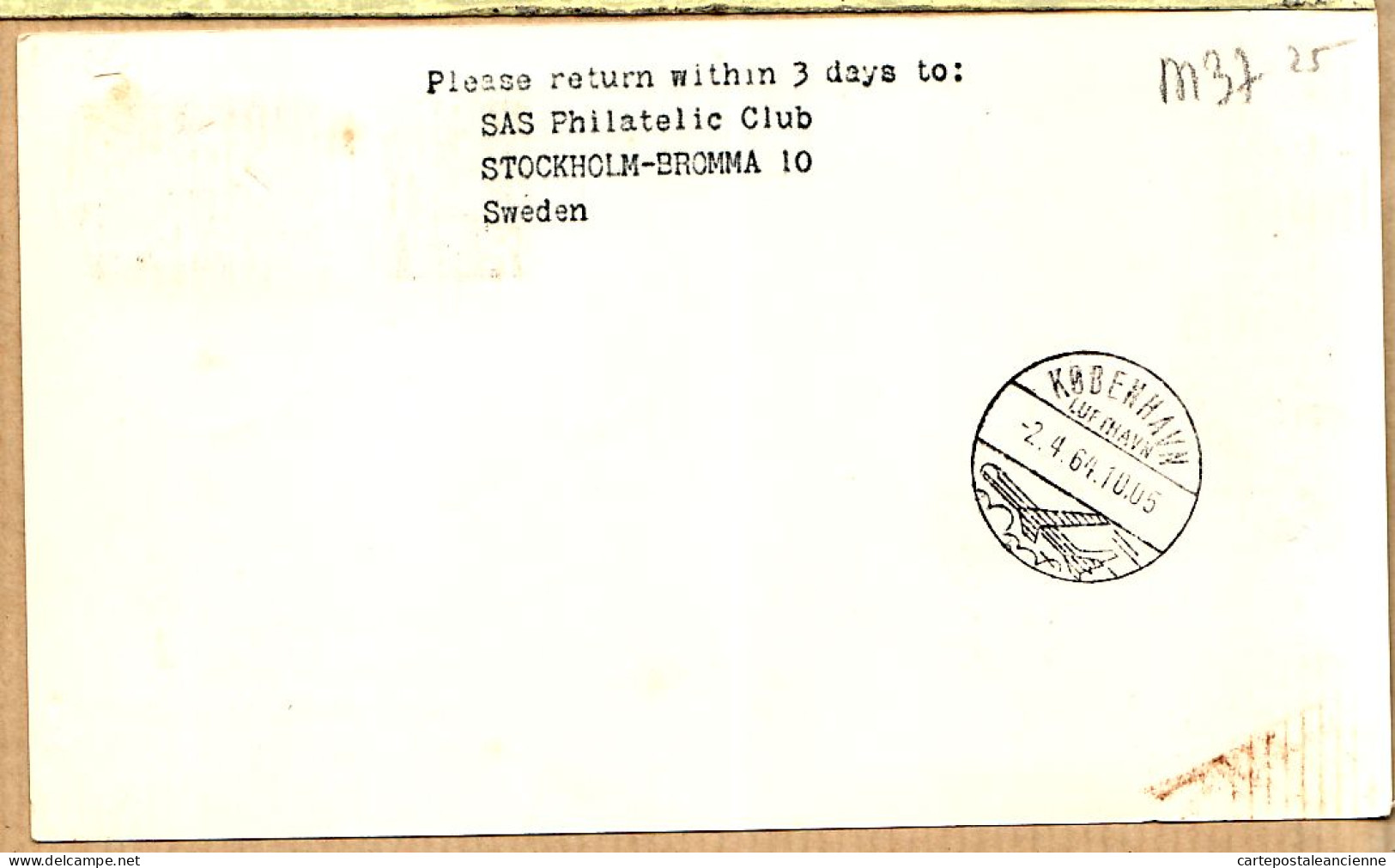 04536 / Sweden First SAS METROPOLITAN Flight 1er Avril 1964 TURKU-COPENHAGEN Cpav COPENHAGUE - Cartas & Documentos