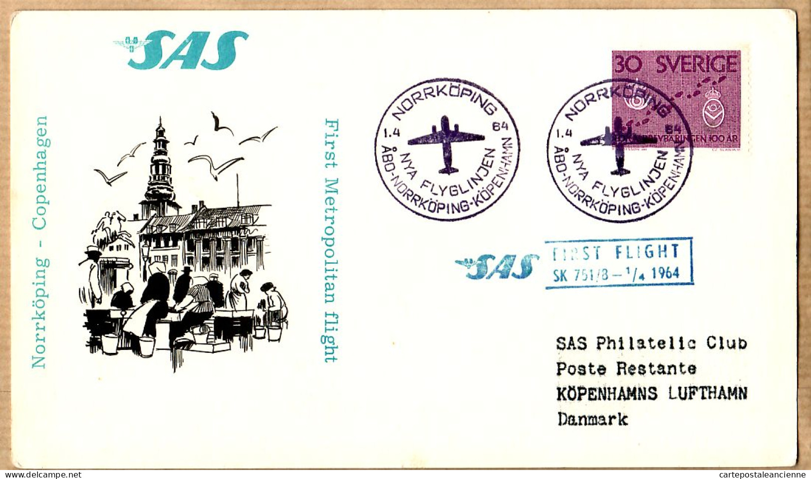 04535 / Sweden First SAS METROPOLITAN Flight 02-04-1964 NORRKÖPING-COPENHAGEN Cpav - Cartas & Documentos