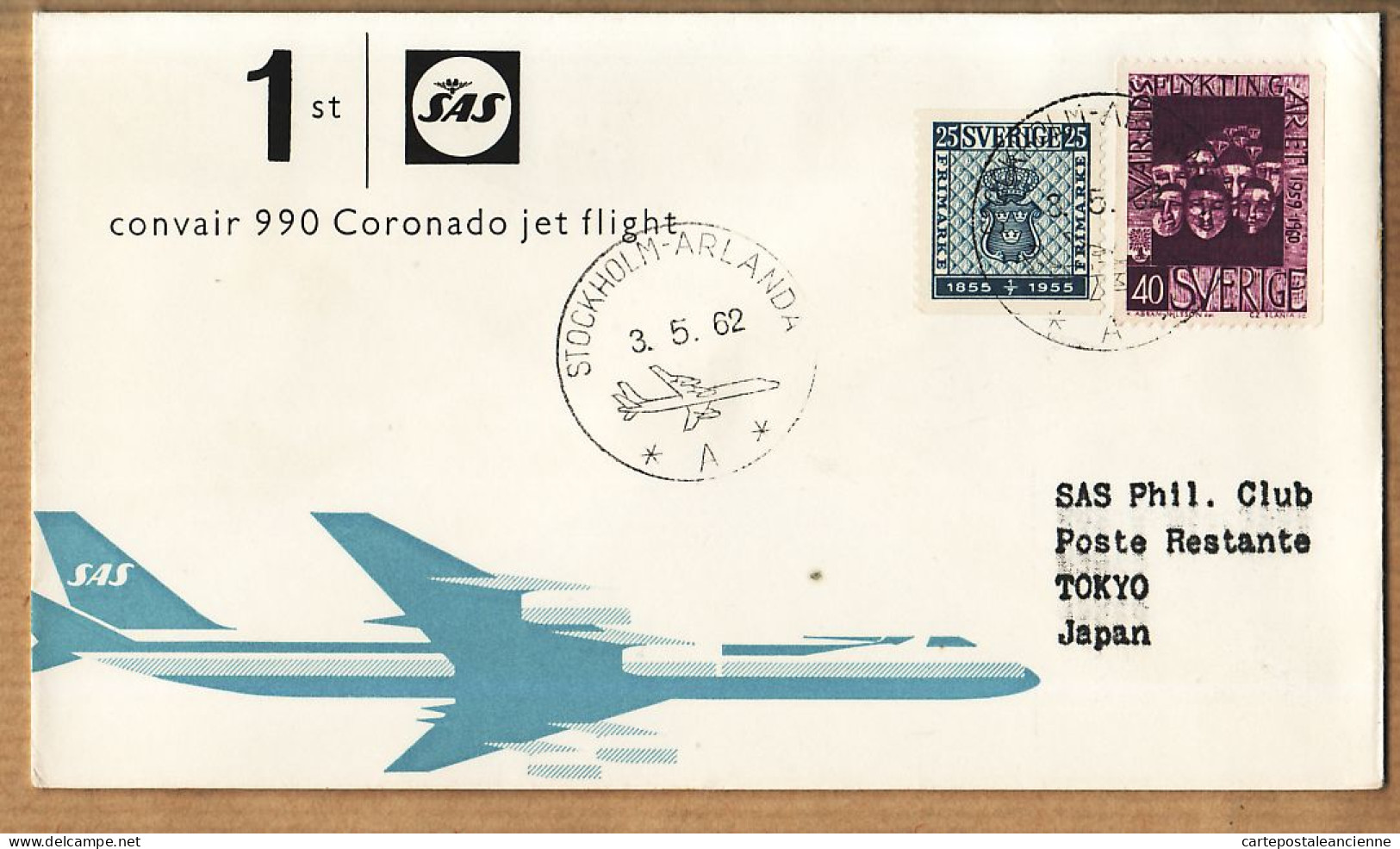 04559 / Sweden First SAS CONVAIR 990 CORONADO Jet Flight  03-05-1962 STOCKHOLM ARLANDA Tokyo Japan Japon Cpav - Usados