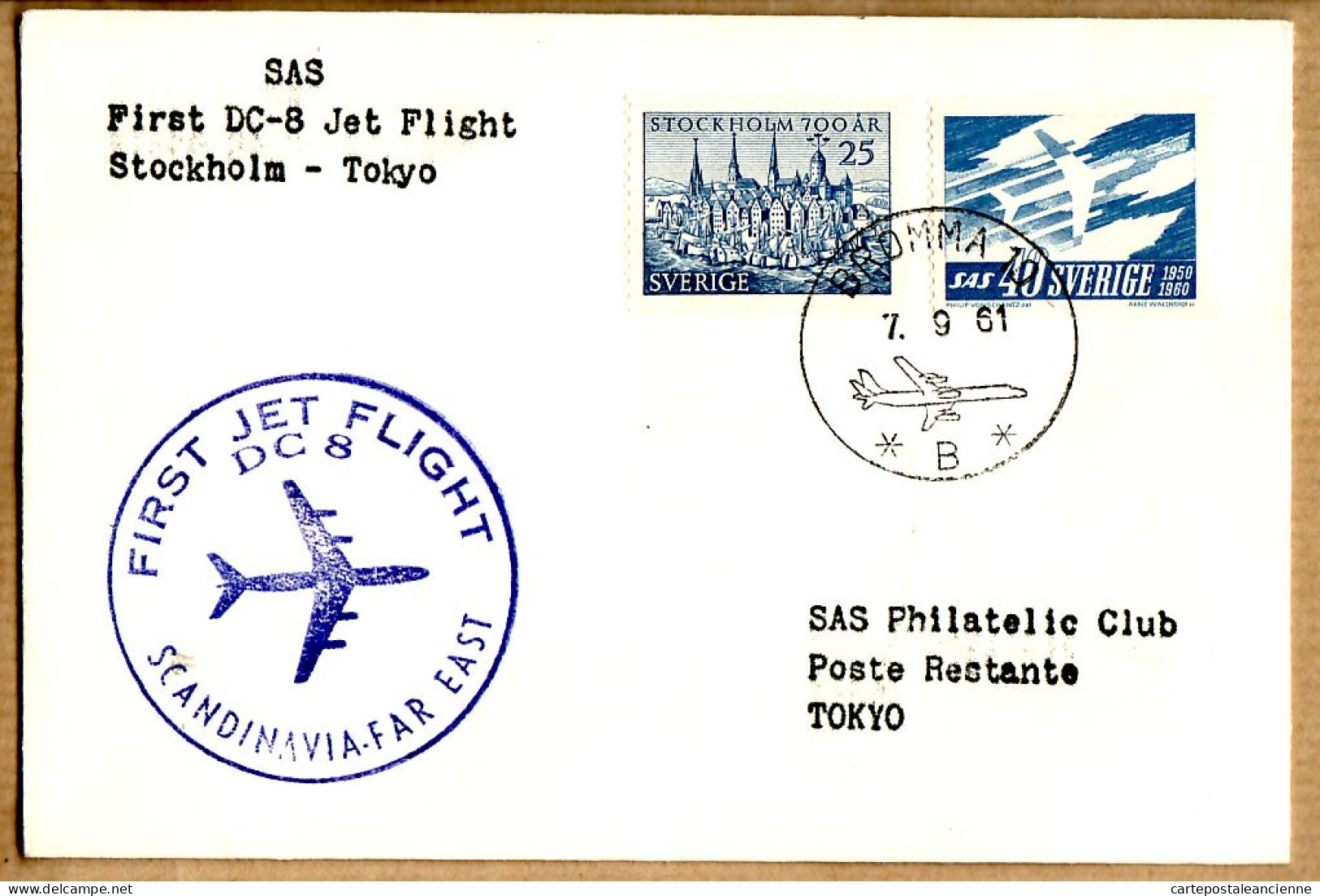 04554 / Sweden First SAS DOUGLAS DC-8 Jet Flight SCANDINAVIA FAR-EST 07-09-1961 STOCKHOLM TOKYO Cpav - Used Stamps