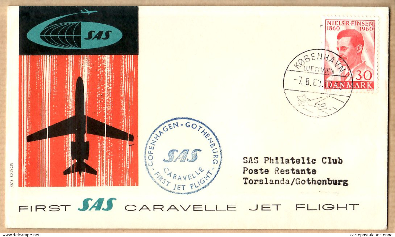 04528 / Danmark First SAS Jet Flight CARAVELLE 07-08-1960 COPENHAGEN GOTHENBURG 1er Vol COPENHAGUE Göteborg Danemark - Cartas & Documentos
