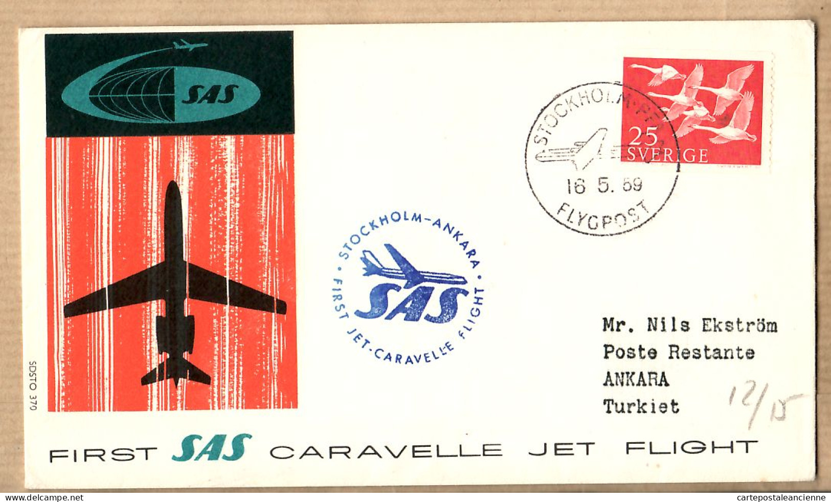 04522 / Sweden First SAS CARAVELLE Jet Flight 16-05-1959 STOCKHOLM--ANKARA Turkiet Cpav - Covers & Documents