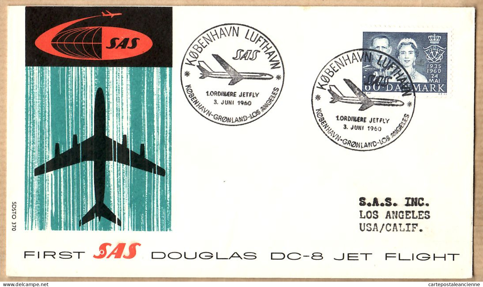 04526 / Danmark First SAS Jet Flight DC-8 DOUGLAS 03-06-1960 COPENHAGEN Greenland LOS-ANGELES 1er Vol GROENLAND - Briefe U. Dokumente