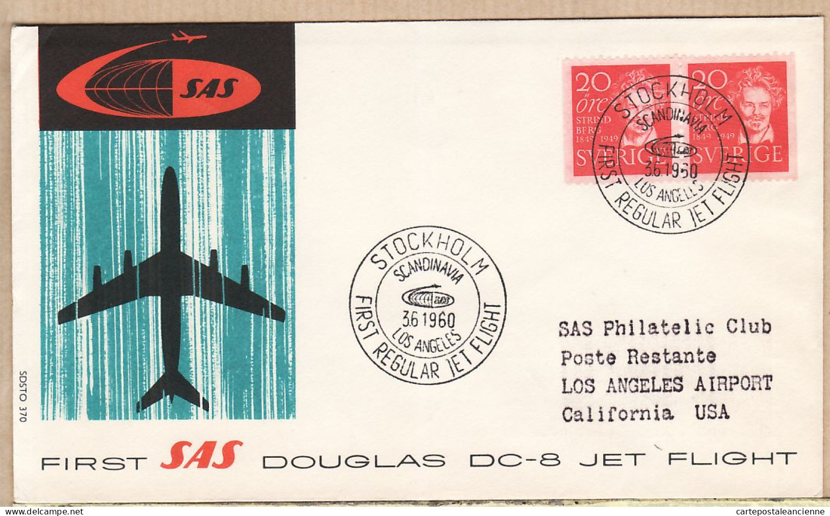 04527 / Sweden First SAS Jet Flight DC-8 DOUGLAS 03-06-1958 STOCKHOLM Scandinavia LOS-ANGELES Cpav - Covers & Documents