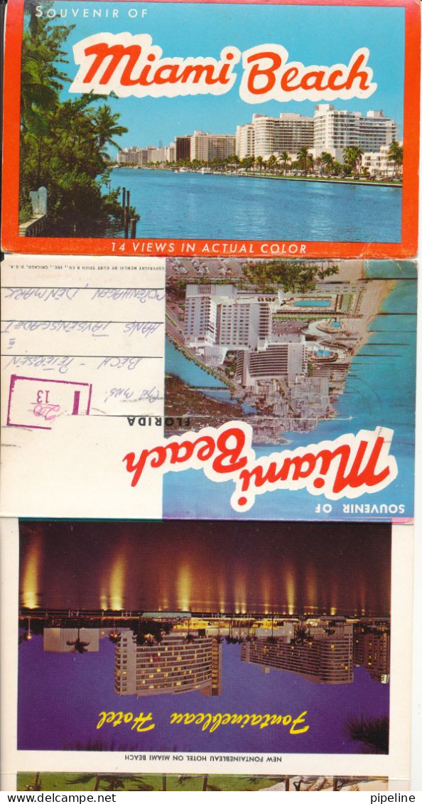 USA Underpaid Cover / Souvenir Of Maiami Beach 14 Views In Actual Color Complete Folder Sent To Denmark - Recordatorios