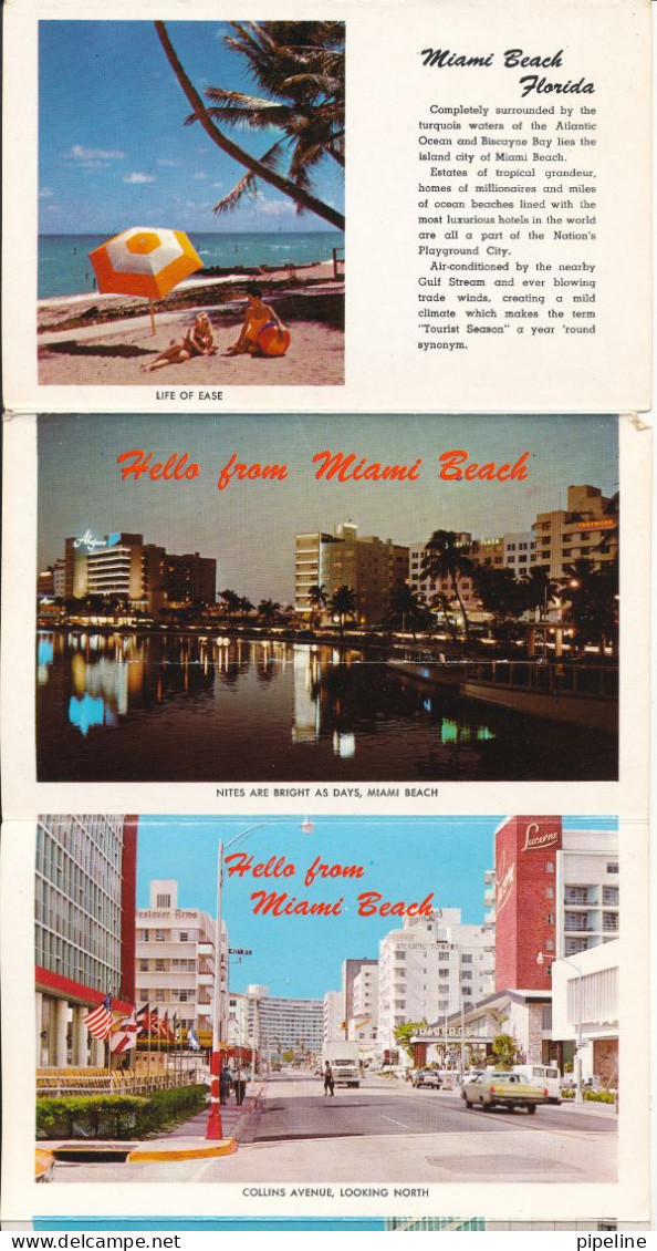 USA Underpaid Cover / Souvenir Of Maiami Beach 14 Views In Actual Color Complete Folder Sent To Denmark - Souvenirkarten