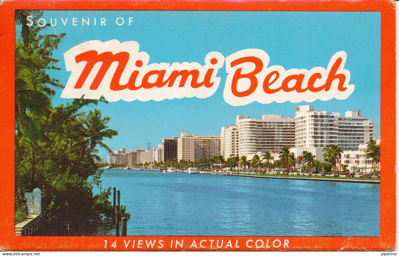 USA Underpaid Cover / Souvenir Of Maiami Beach 14 Views In Actual Color Complete Folder Sent To Denmark - Cartoline Ricordo