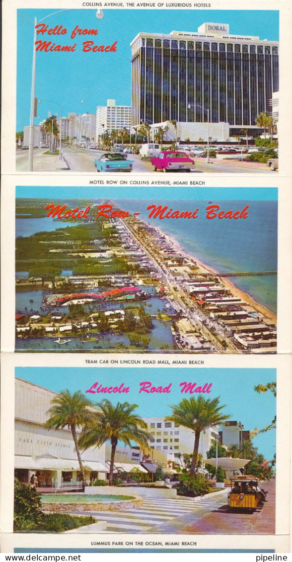 USA Underpaid Cover / Souvenir Of Maiami Beach 14 Views In Actual Color Complete Folder Sent To Denmark - Souvenirkaarten