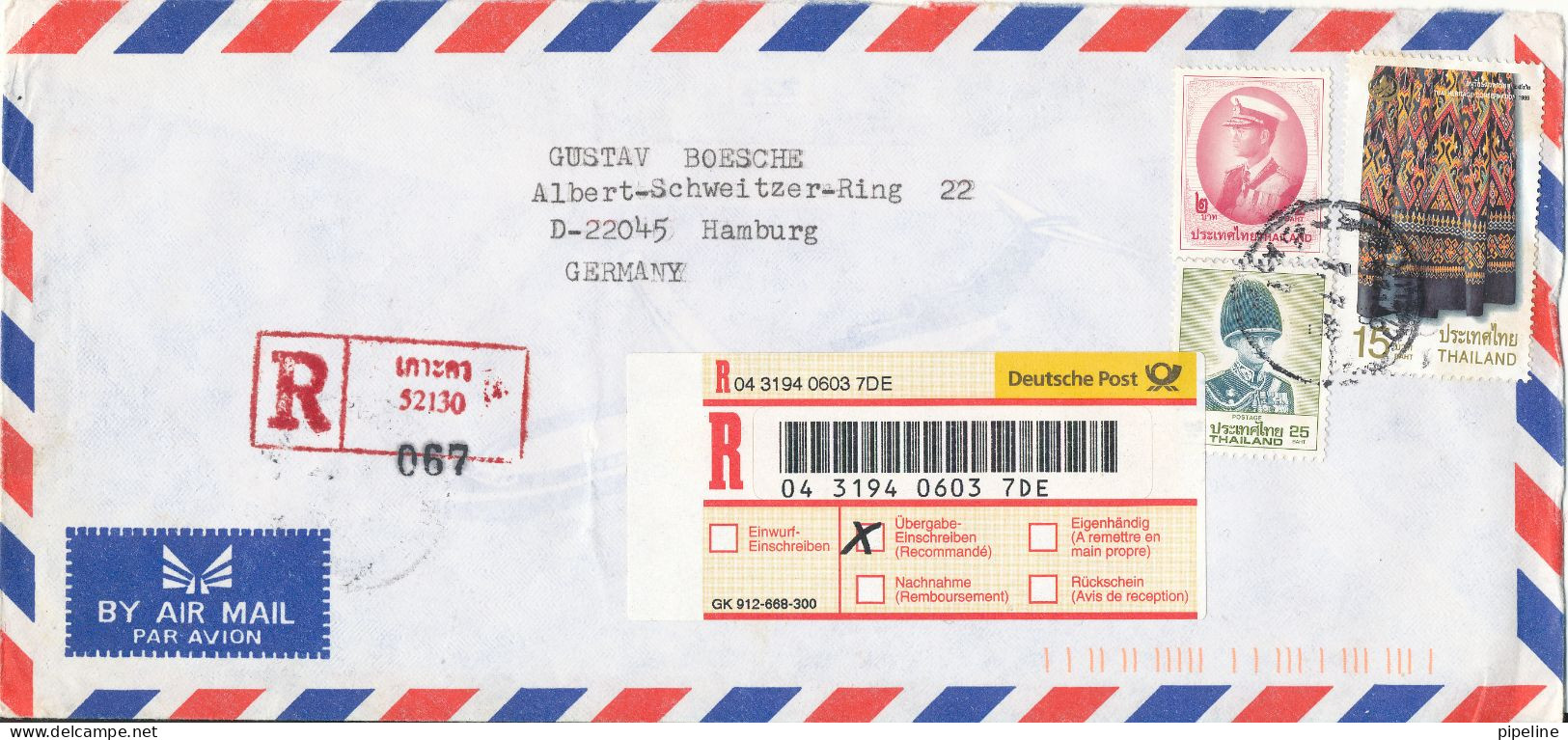 Thailand Registered Air Mail Cover Sent To Germany - Thailand