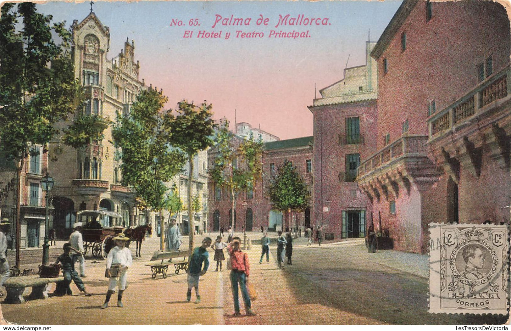 ESPAGNE - Palma De Mallorca - El Hotel Y Teatro Principal - Colorisé - Animé - Carte Postale Ancienne - Palma De Mallorca