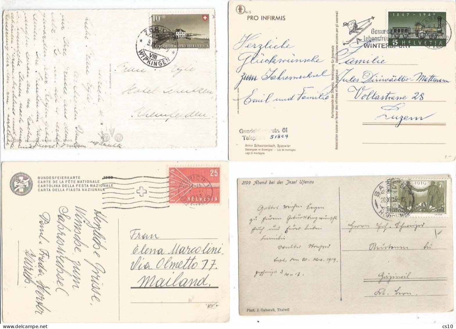 Suisse Small Lot #4 Pcard Used With Pro Patria Juventute Etc 10's To 50's - See Scan - Brieven En Documenten