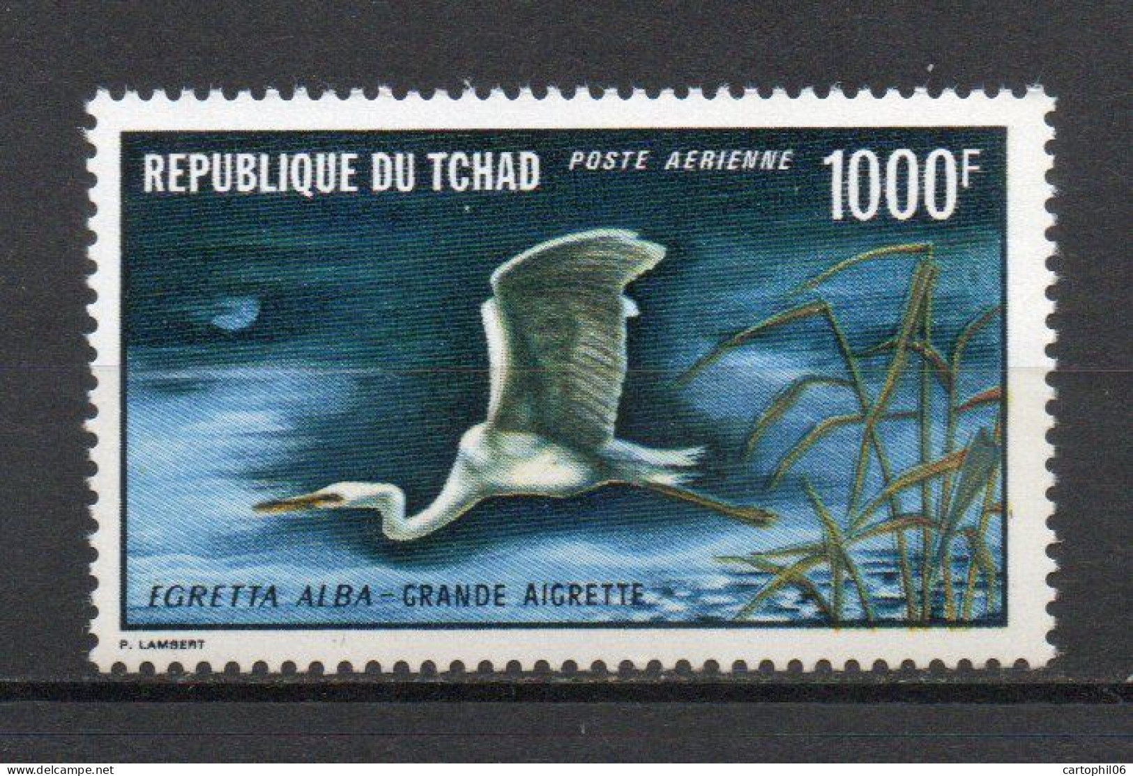 - TCHAD / OISEAUX Poste Aérienne N° 88 Neuf ** MNH - 1000 F. Grande Aigrette 1971 - Cote 60,00 € - - Picotenazas & Aves Zancudas