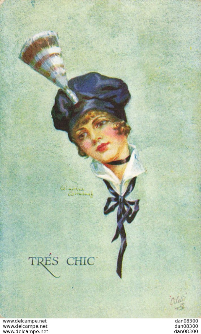 TRES CHIC ILLUSTRATION WIMBUSH MODE FEMME AVEC UN BALAI A CHIOTTE SUR LE CHAPEAU - Wimbush