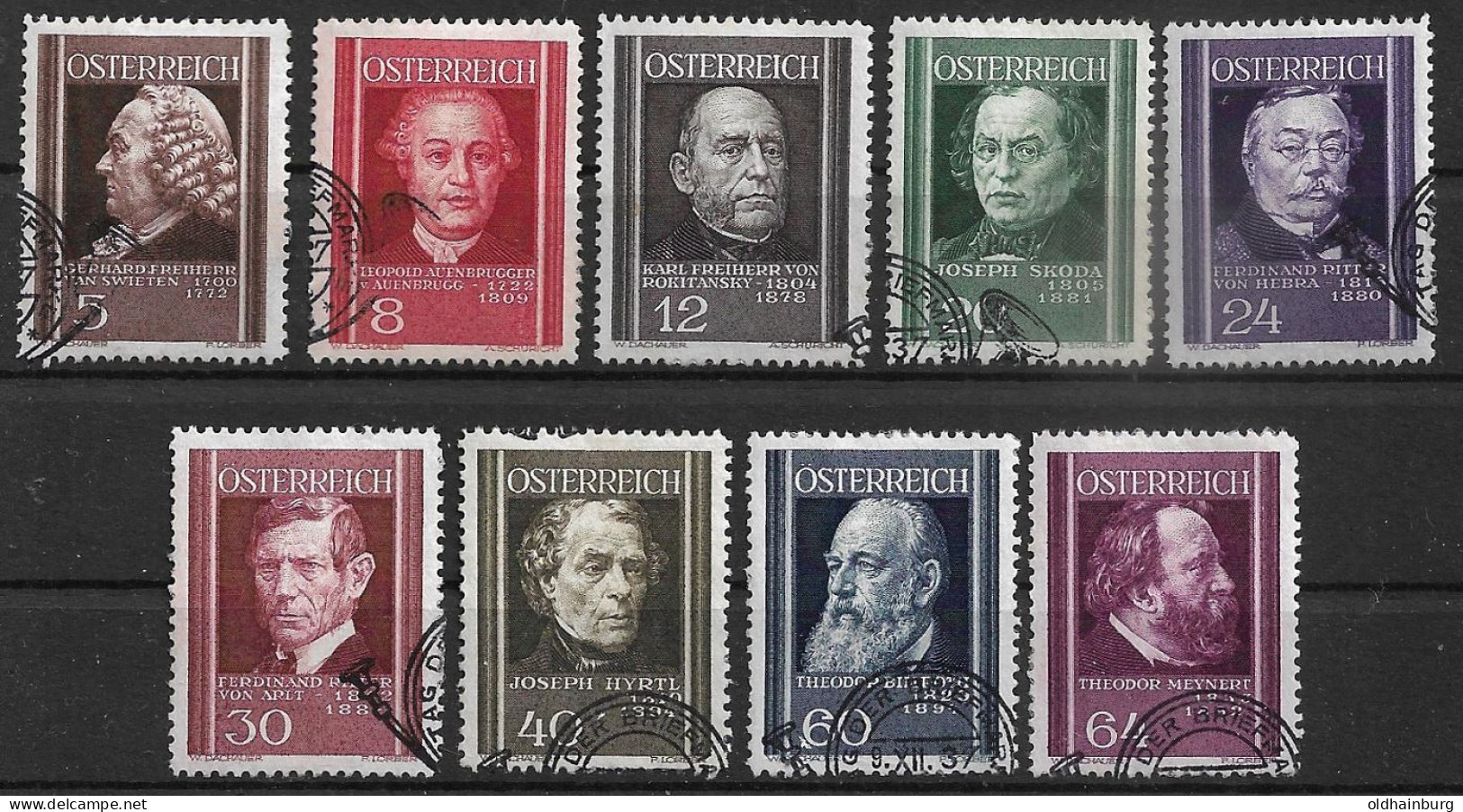 Österreich 1937: ANK 649- 657 O, Serie Österreichische Ärzte (75.-) - Geneeskunde