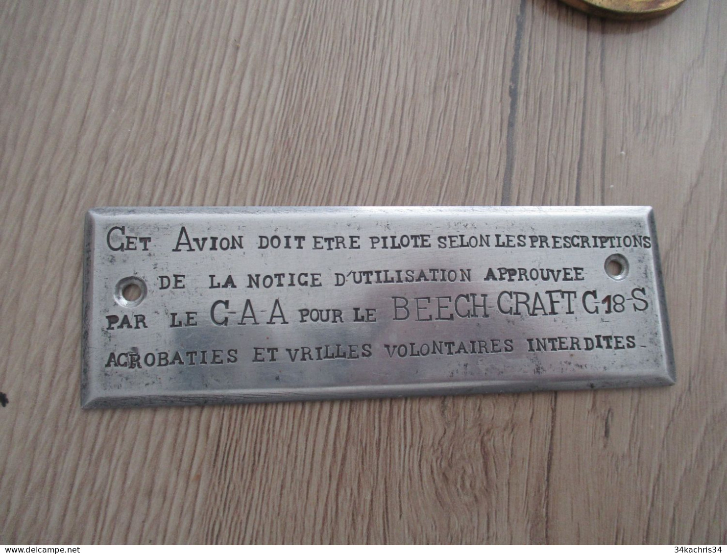 Plaque Aluminium Recommandation Beech Craft C18 S Pour Interdiction Acrobaties Et Vrilles Volontaires!! 10.4 X 13.5 - Andere & Zonder Classificatie