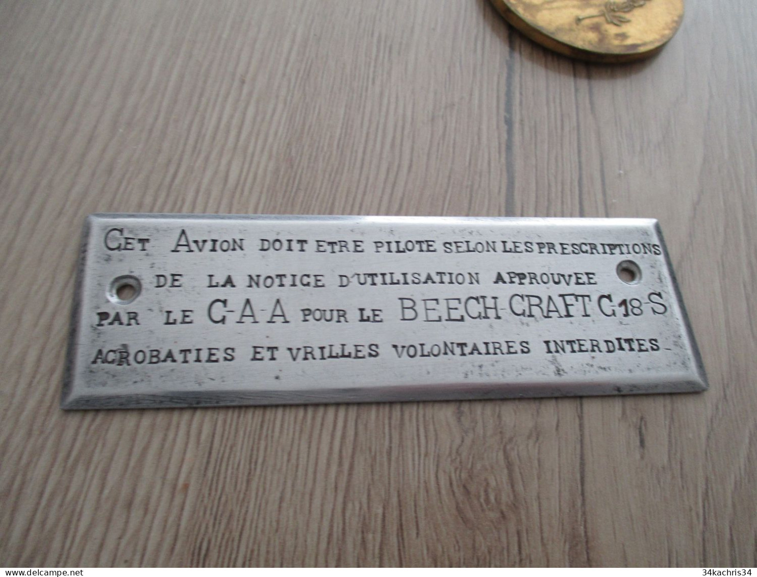 Plaque Aluminium Recommandation Beech Craft C18 S Pour Interdiction Acrobaties Et Vrilles Volontaires!! 10.4 X 13.5 - Sonstige & Ohne Zuordnung