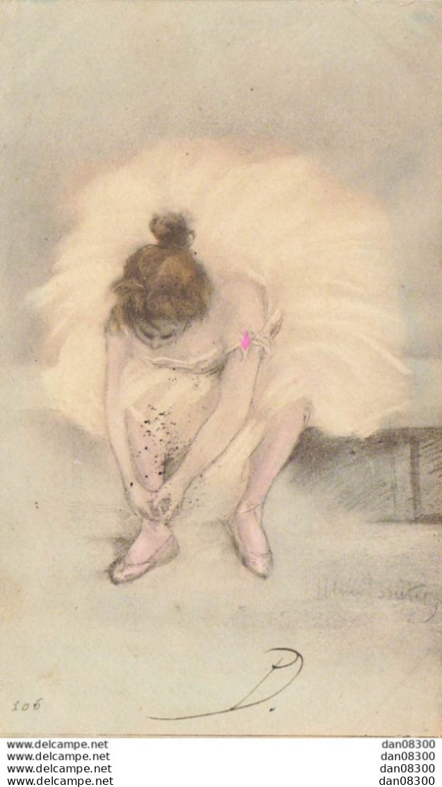 DANSEUSE EN TUTU QUI LACE SES CHAUSSONS DE DANSE ILLUSTRATION HENRI BOUTET - Boutet