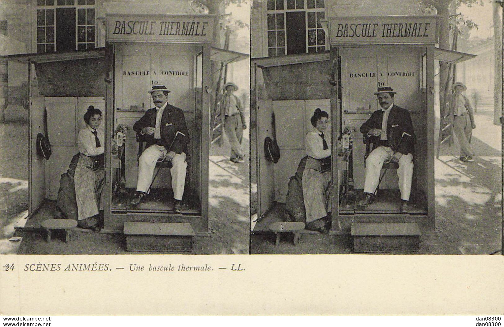 SCENES ANIMEES UNE BASCULE THERMALE CARTE STEREOSCOPIQUE - Stereoscope Cards