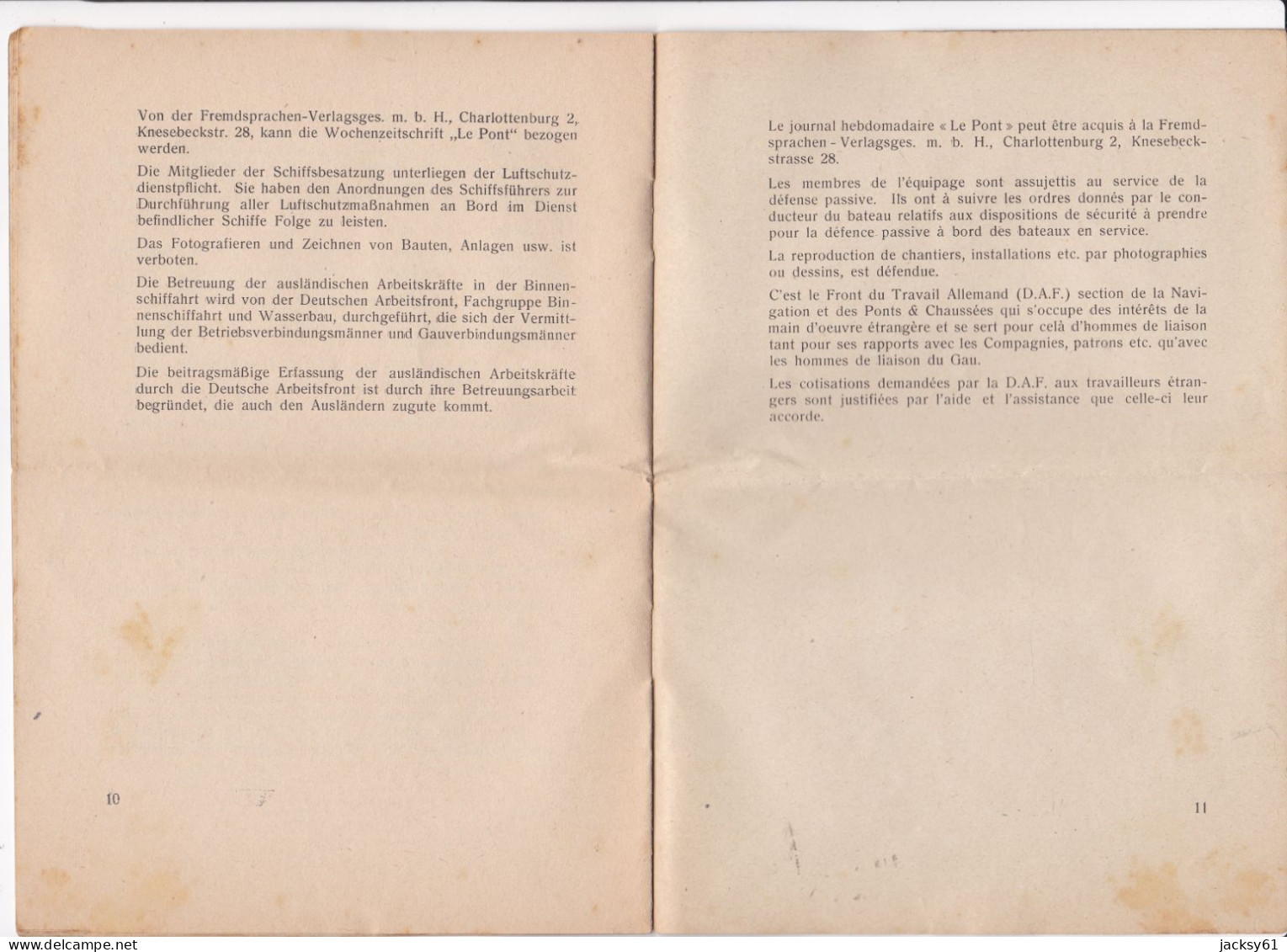 réglement de bord pour les travailleurs français de la navigation intérieure ( berlin , septembre 1943 )