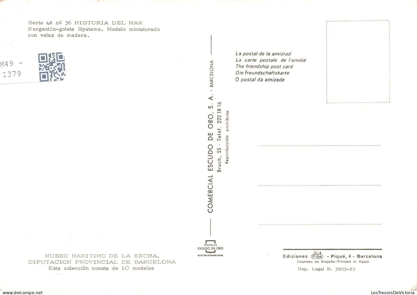 TRANSPORTS - Serie 4a N 36 Historia Del Mar - Bergantin Goleta Systeme - Modelo Miniaturado - Carte Postale Ancienne - Veleros