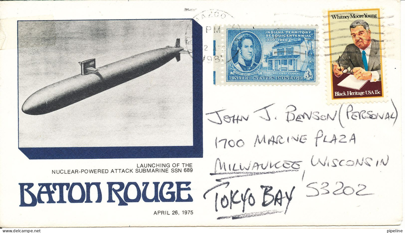 USA Cover Launching Of The Nuclear-Powered Attack Submarine SSN 689 Baton Rouge 26-4-1975 - Enveloppes évenementielles