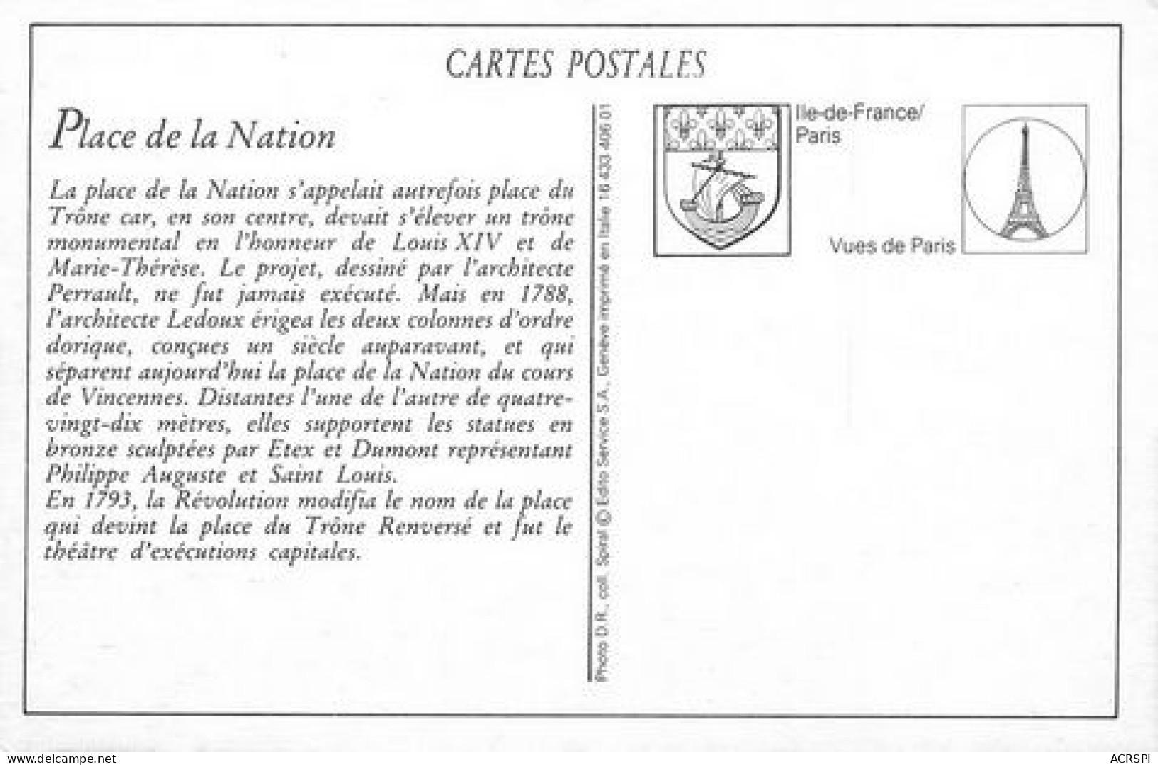 PARIS  Nation Les Colonnes Du Trone  29   (scan Recto-verso)MA2176Ter - Arrondissement: 11