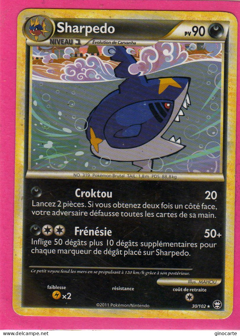 Carte Pokemon Francaise 2011 Heart Gold Triomphe 30/102 Sharpedo 90pv Occasion - HeartGold SoulSilver