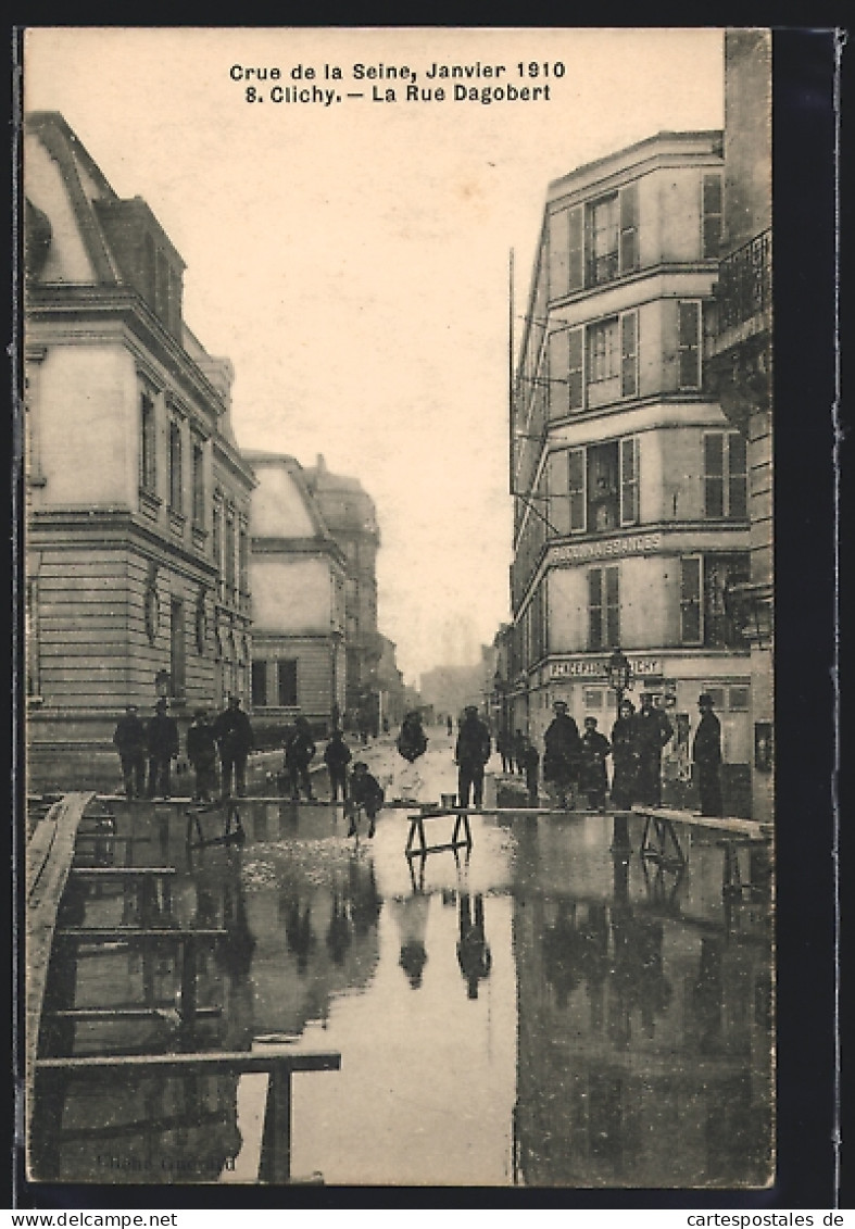 AK Clichy, Crue De La Seine, Janvier 1910, La Rue Dagobert  - Inondations