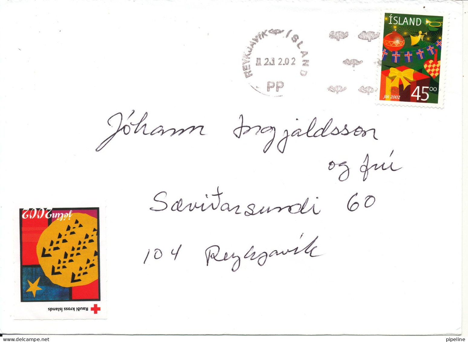 Iceland Cover Reykjavik 12-12-2002 Single Franked And With Christmas Seal - Brieven En Documenten