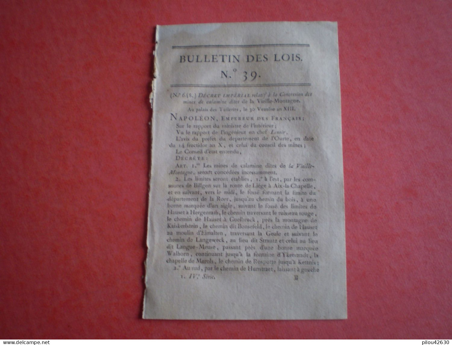 Lois An XIII Napoléon: Mine De Calamine De Vieile Montagne.Tribunal Ile D'Elbe.Prince Borghèse.Droits Entrée Du Chocolat - Decrees & Laws