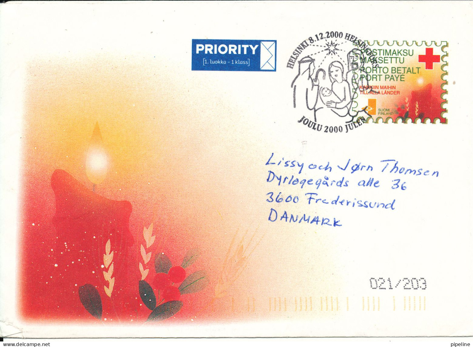 Finland Cover Port Paye With Special Christmas Postmark And Cachet Sent To Denmark 8-12-2000 The Cover Is Damaged On The - Briefe U. Dokumente