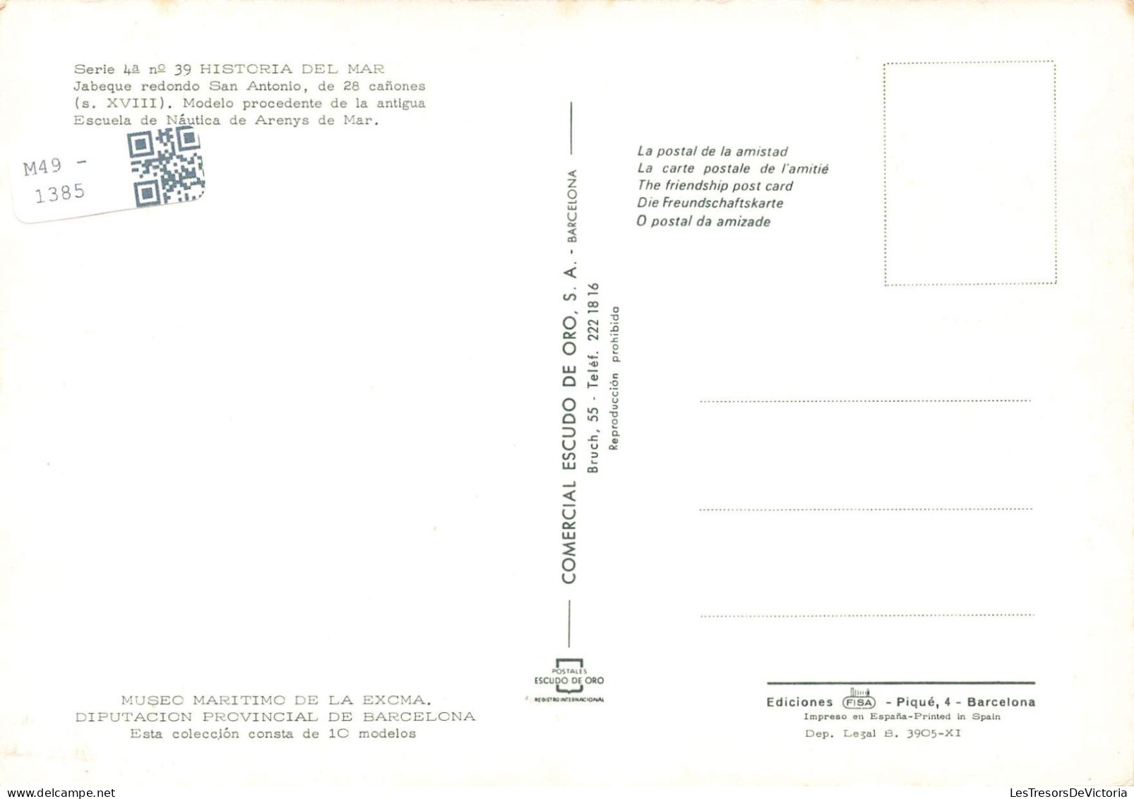 TRANSPORTS - Serie 4a N 39 Historia Del Mar - Jabeque Redondo San Antonio - Carte Postale Ancienne - Zeilboten