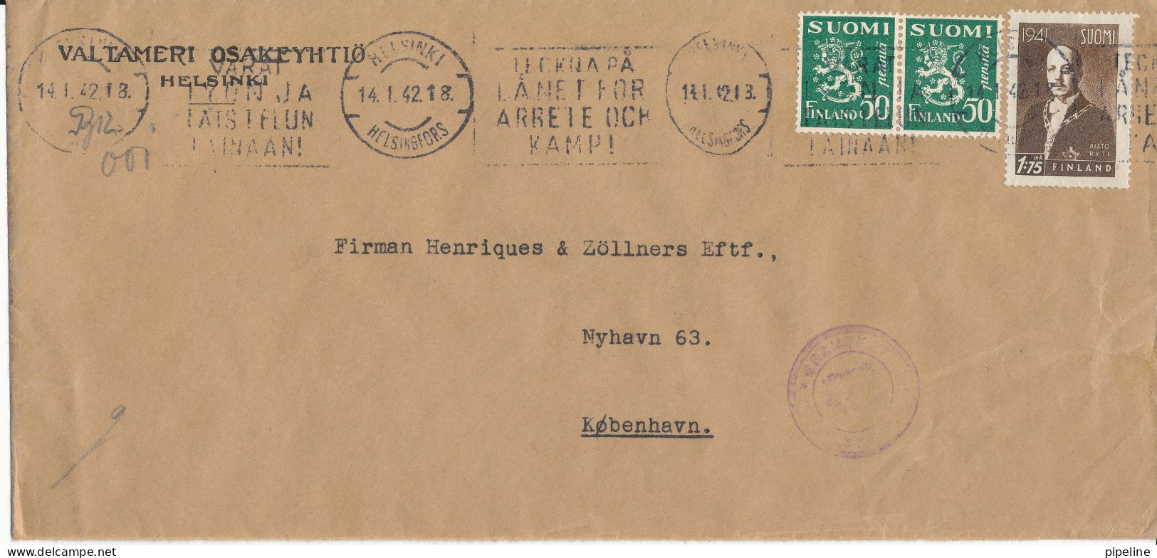Finland Censored Cover Sent To Denmark 14-1-1942 - Lettres & Documents
