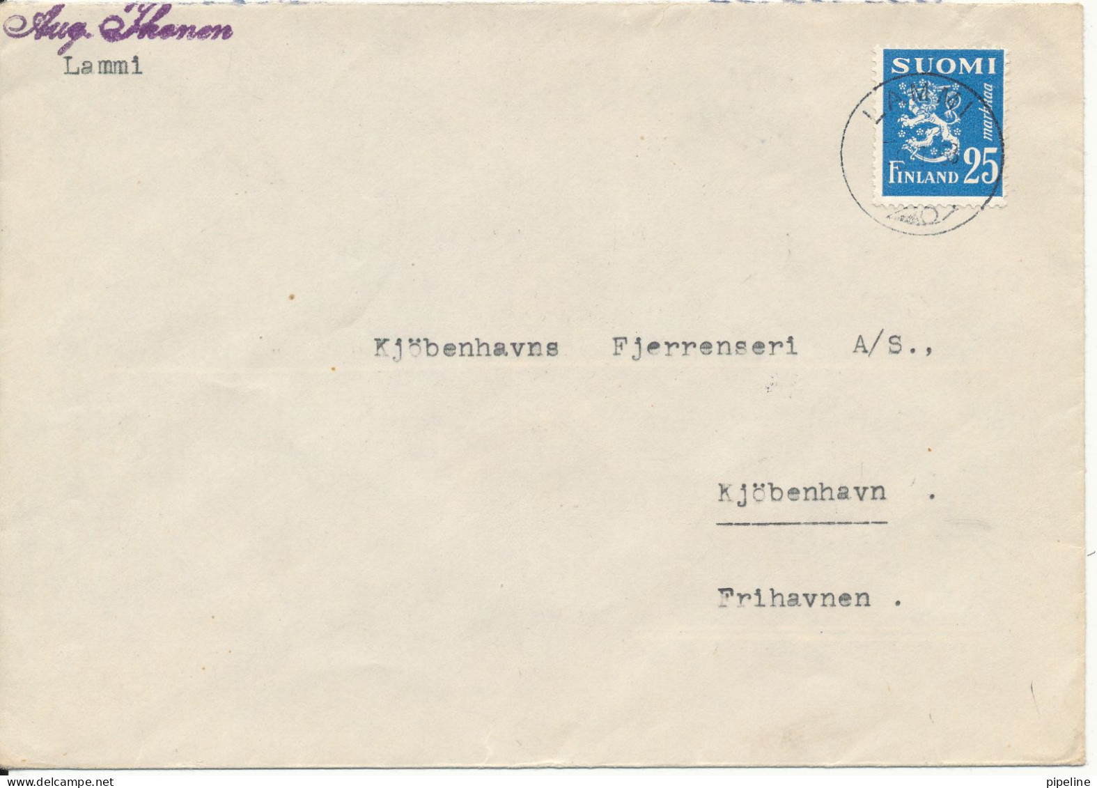 Finland Cover Sent To Denmark 6-7-1953 Single Franked Lion Type Stamp - Briefe U. Dokumente